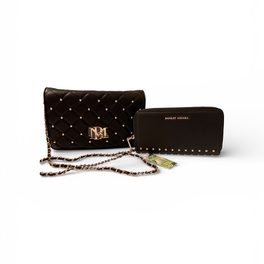 Badgley Mischka Black Quilted Crossbody Bag with wallet both new with tags!!!!